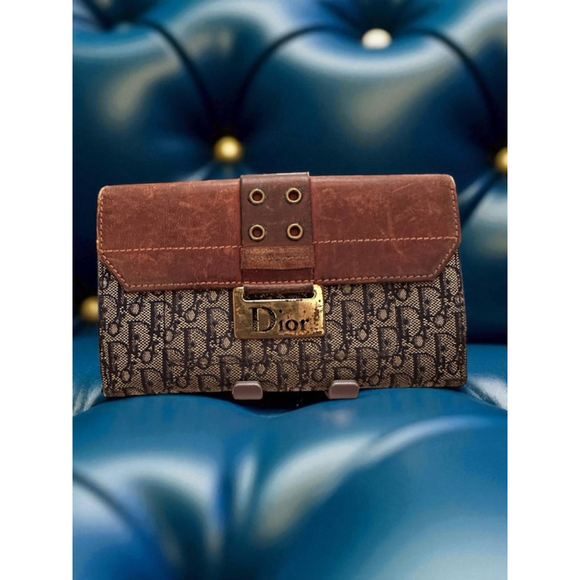 Dior Handbags - Dior Beige & Blue Canvas & Leather Medium Wallet